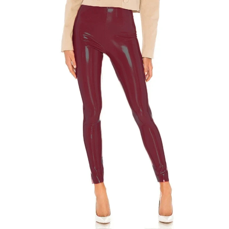 Shiny Leather Pants Slim