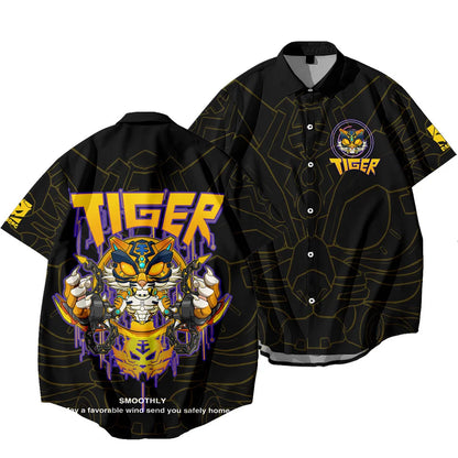 Black Dragon Tiger Print Ethnic Shirt