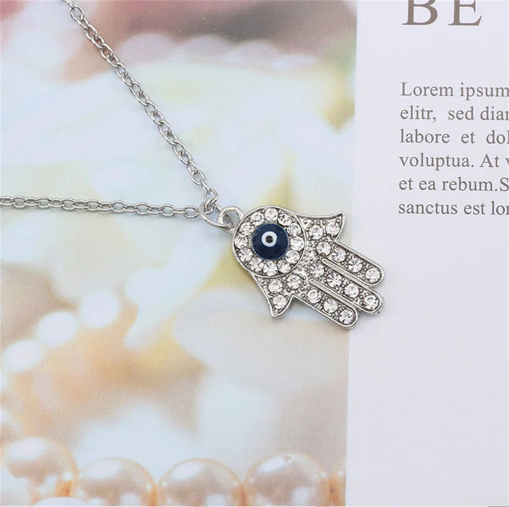 Turkish Evil Eye Hand of Fatima Pendant Necklace