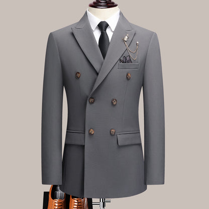 Men's Solid Color Suit Two-Piece Set With Lapel Collar