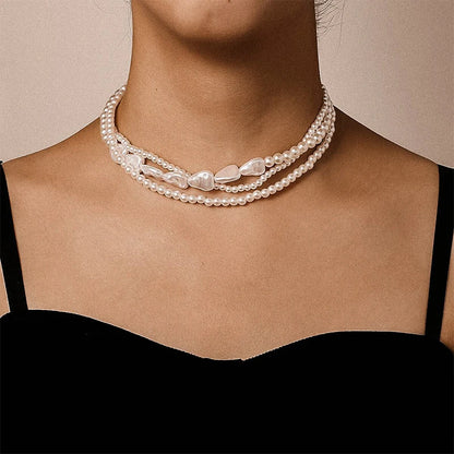 Chokers Retro Neck Imitation Pearls Heart Chain