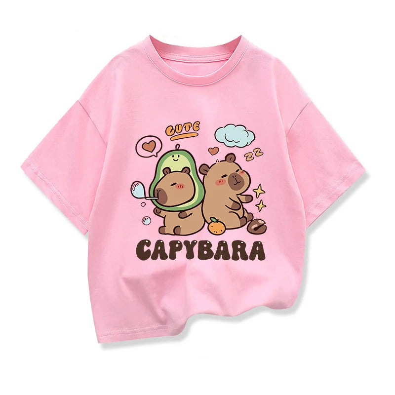 Capybara Printed Cartoon T Shirt for Girls