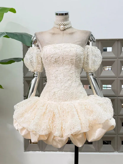 Corset Ball Gown Elegant Lace Peplum Strapless Dress
