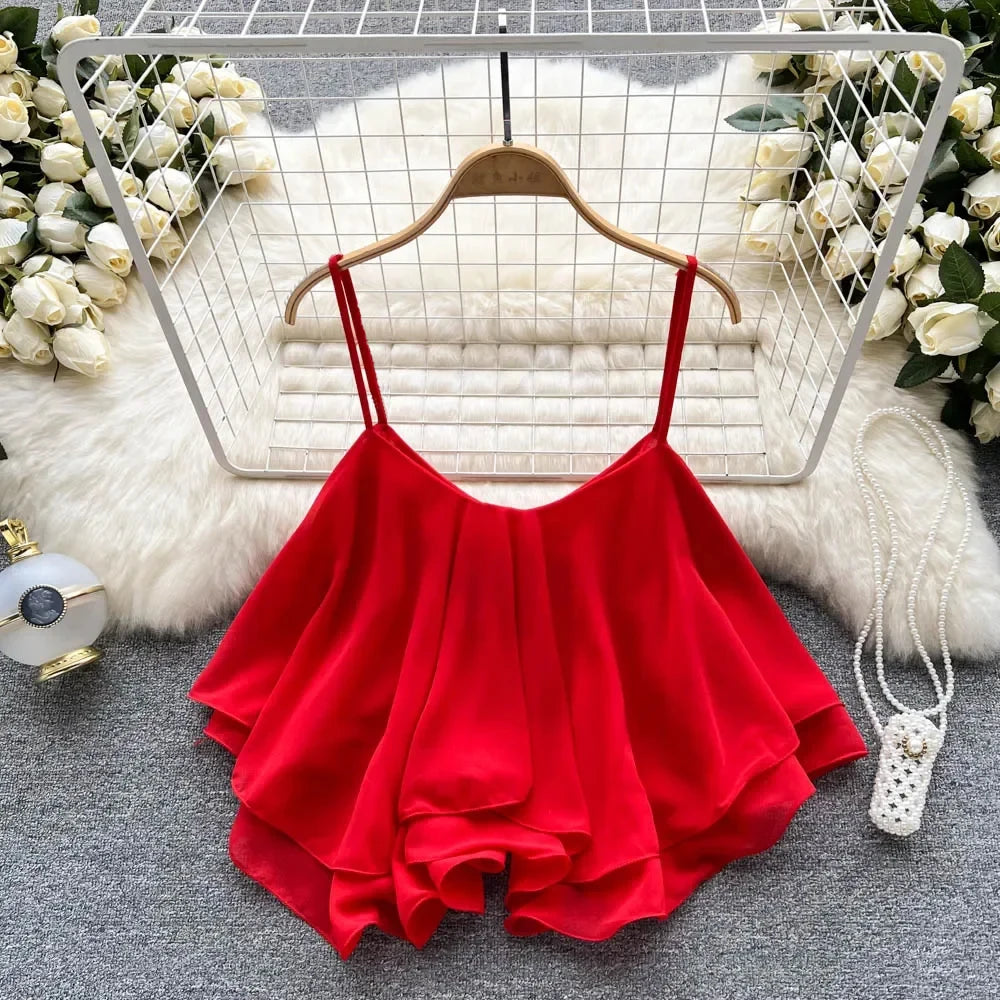Spaghetti Straps Ruffle Corset Crop Top