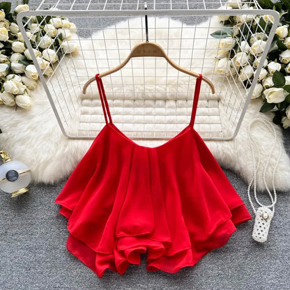 Spaghetti Straps Ruffle Corset Crop Top