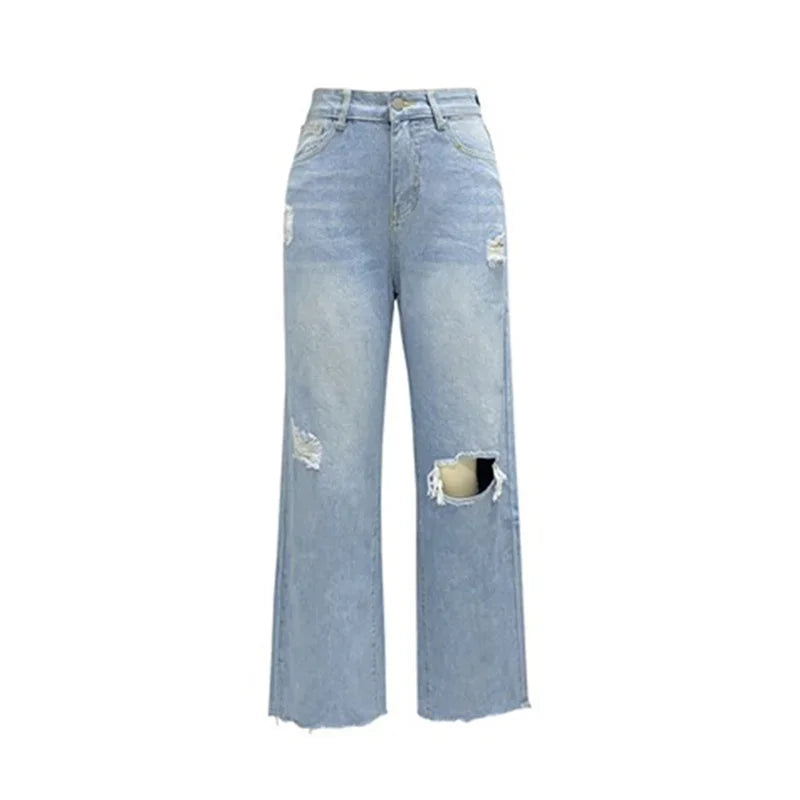 Broken Holes Trend Straight Jeans