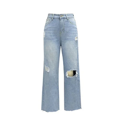 Broken Holes Trend Straight Jeans