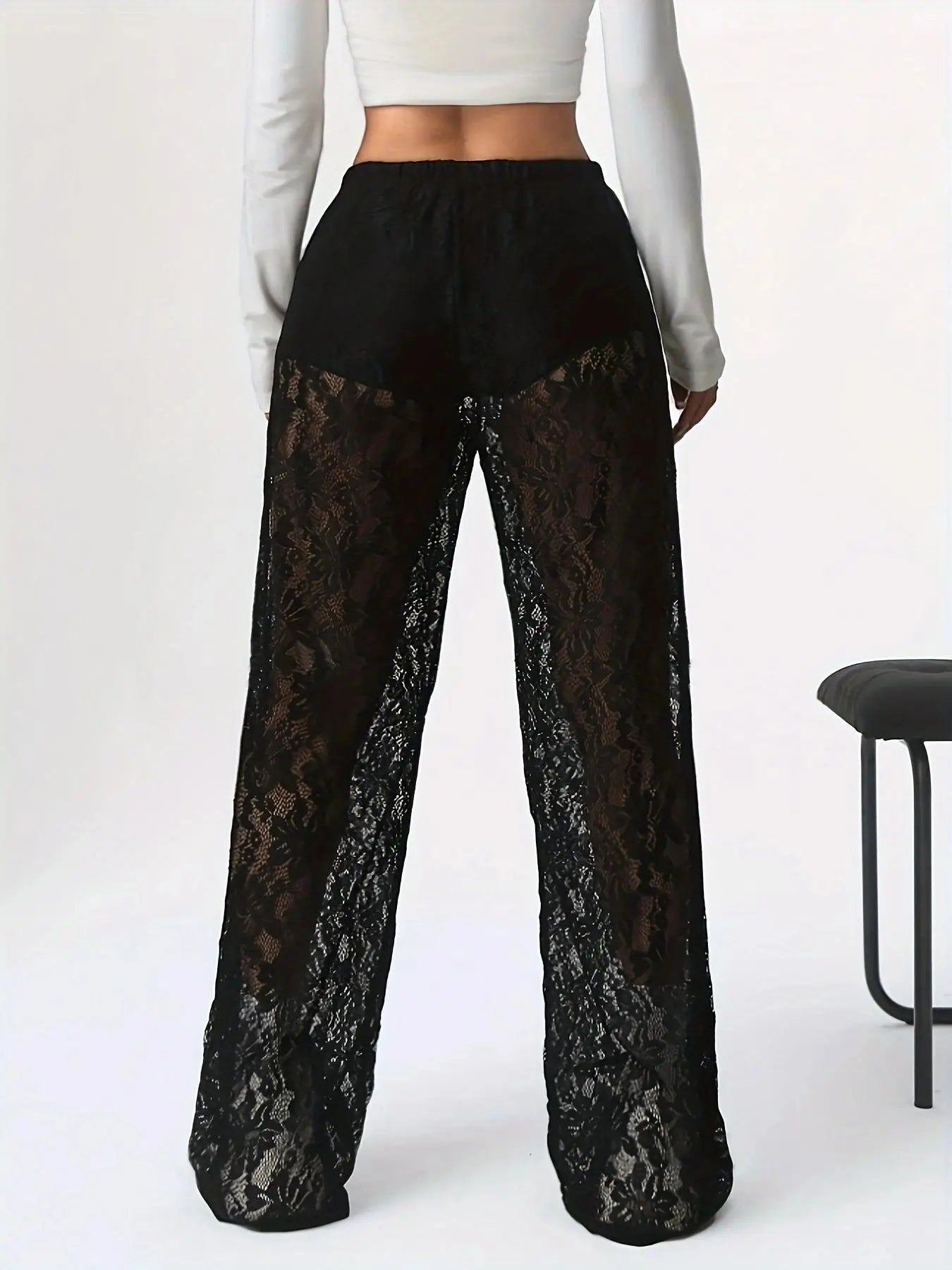 Lace Jacquard Splicing Straight Pants