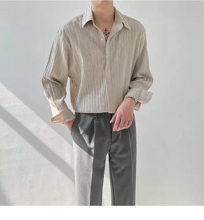 Black Apricot White Long-sleeved Shirt for Men