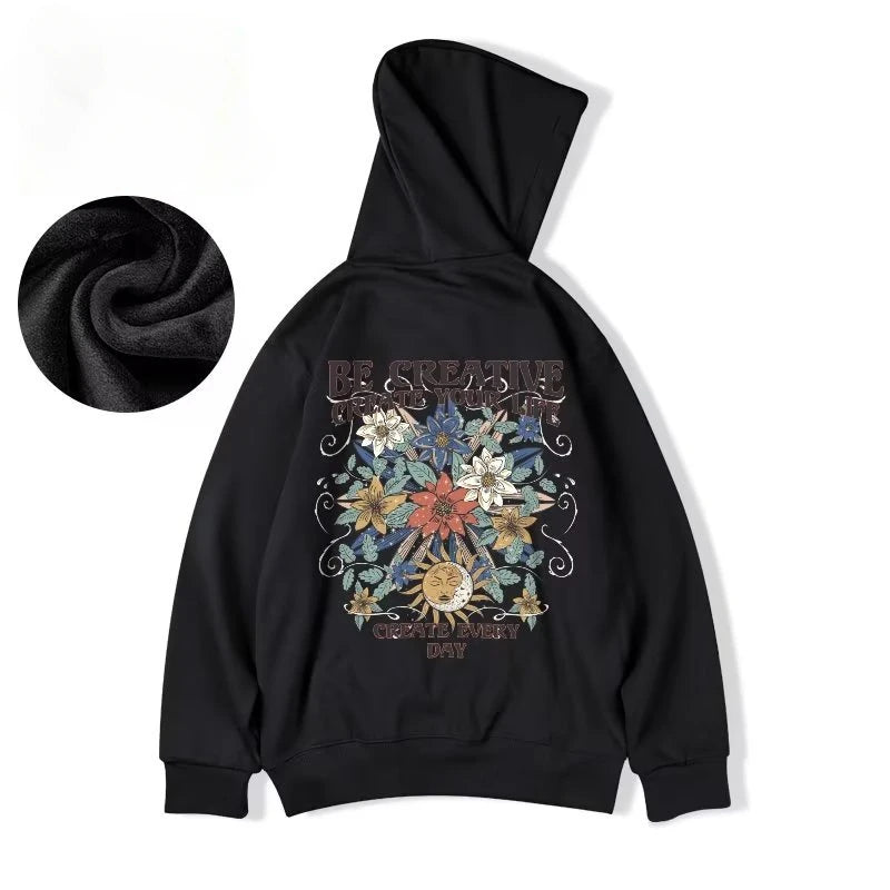 American Sun Moon Flower Print Oversized Hoodie Unisex