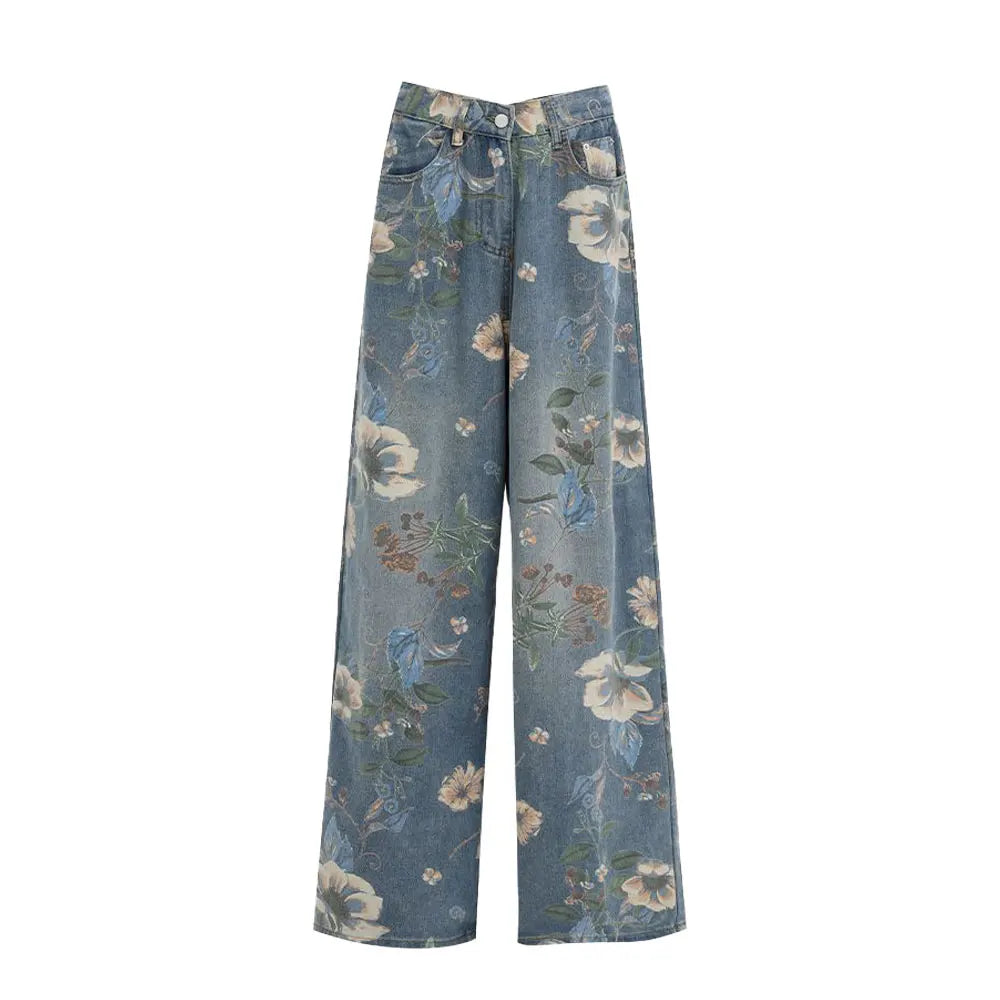 Women's Flower Print Baggy Jeans