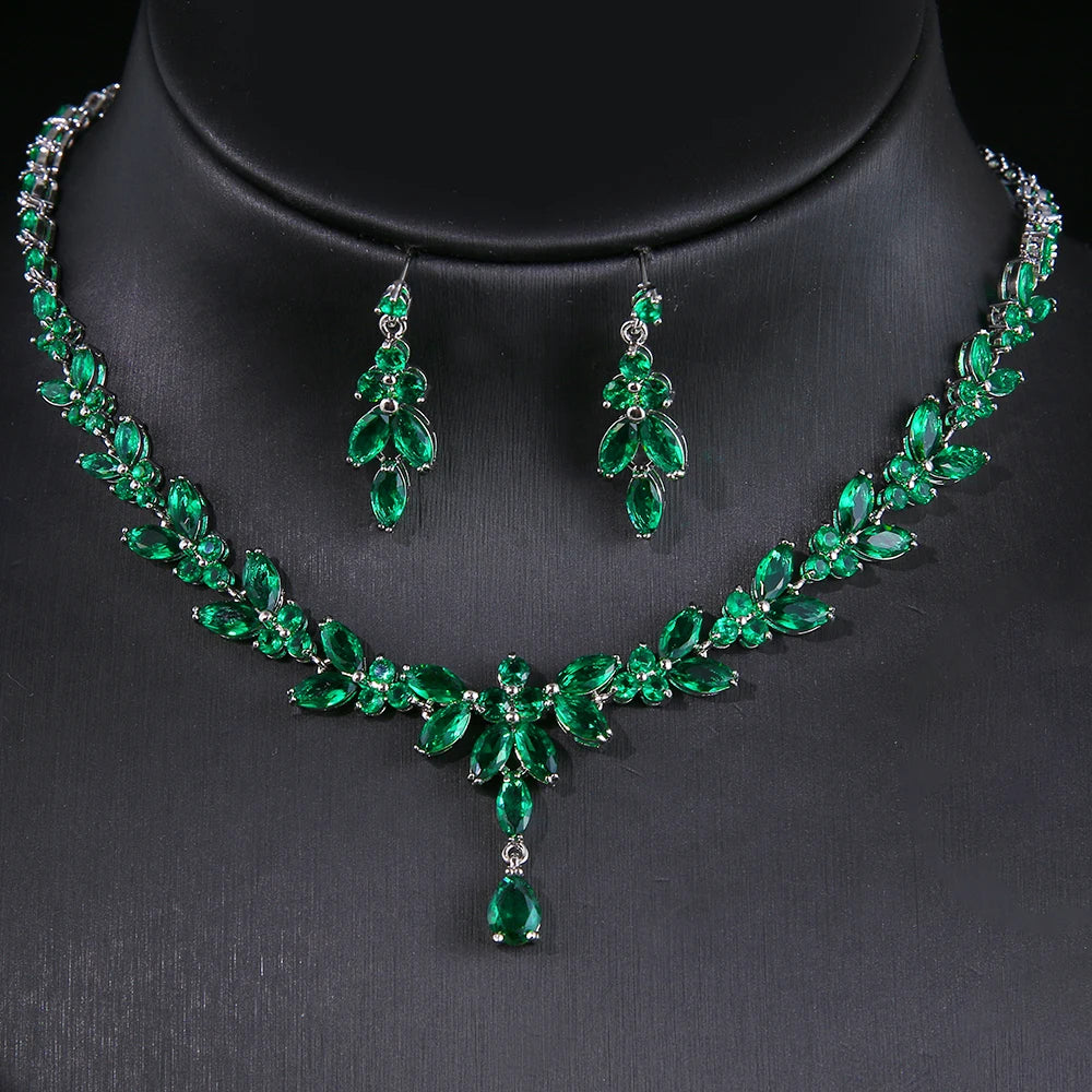 Cubic Zircon Stud Earrings & Necklace