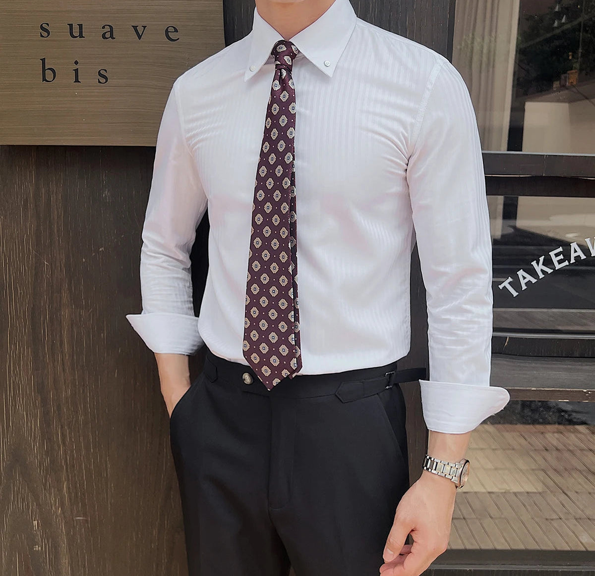 Dark striped slim-fit shirt