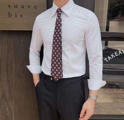 Dark striped slim-fit shirt
