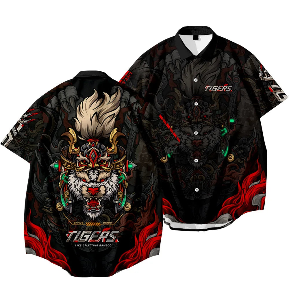 Black Dragon Tiger Print Ethnic Shirt