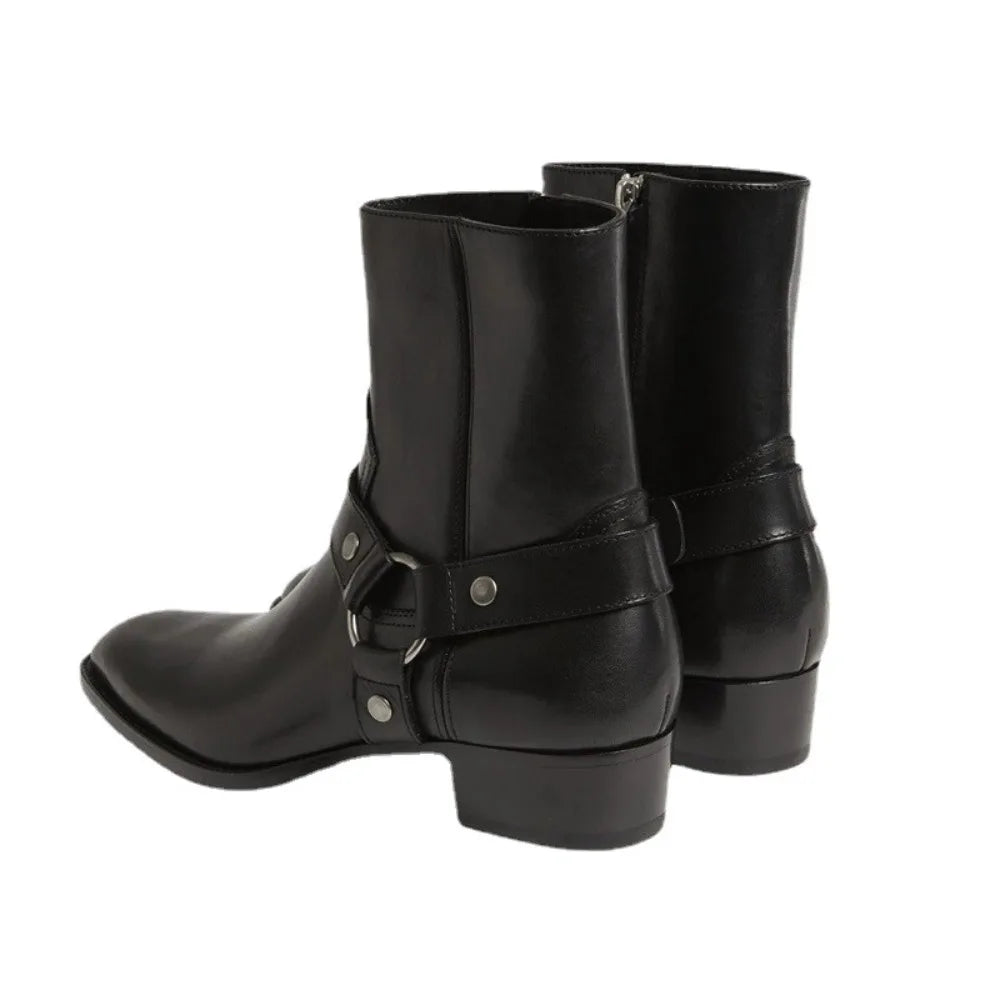 Thick-Soled Pointed-Toed Chelsea British Casual High-Heeled Ankle Boots