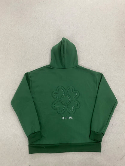 Olive Green Embroidered Zip Hoodie for Unisex