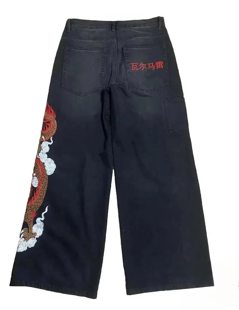 Graffiti Embroidery High Waist Men Jeans