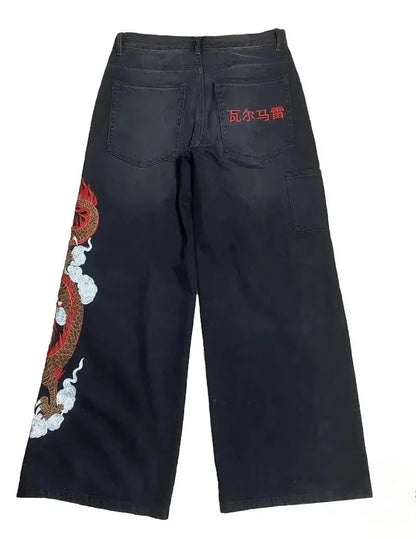 Graffiti Embroidery High Waist Men Jeans