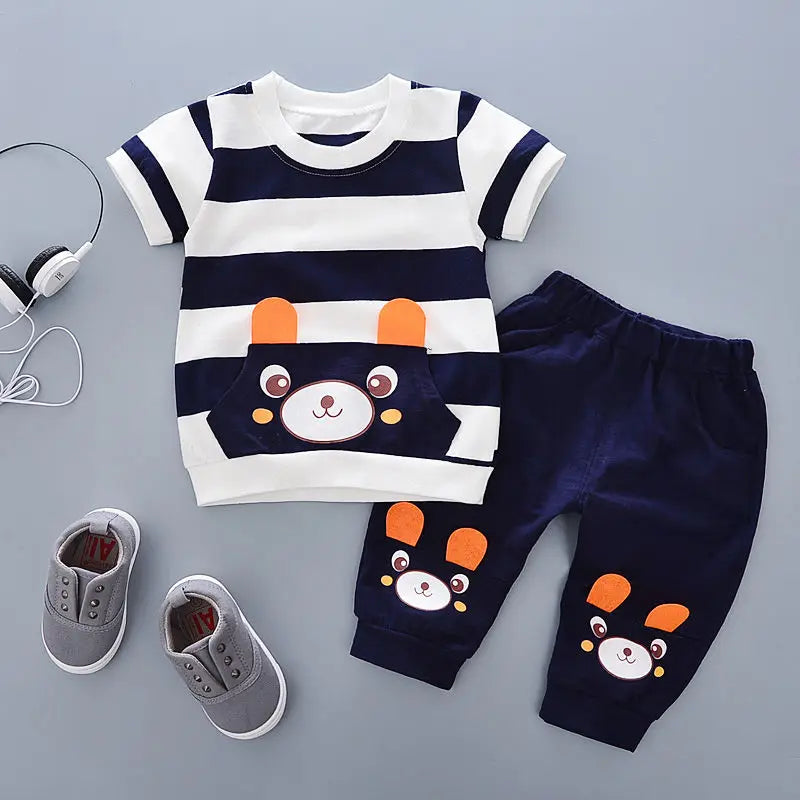 Summer Cotton Short sleeve fashion Suit 2PCS