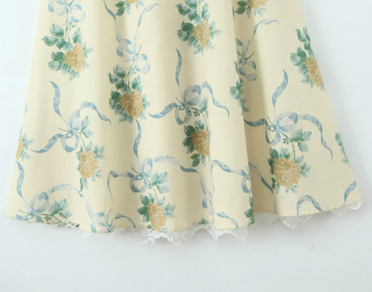 Floral Print Fishbone Waist Spaghetti Straps Dress