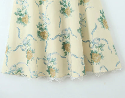 Floral Print Fishbone Waist Spaghetti Straps Dress