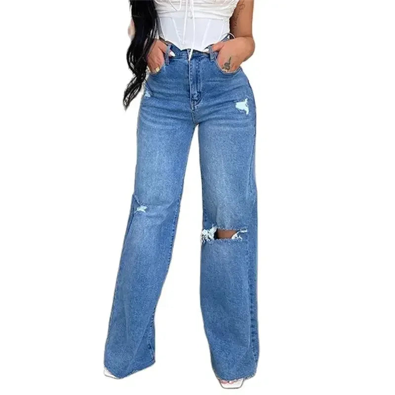 Broken Holes Trend Straight Jeans
