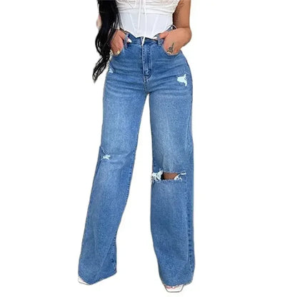 Broken Holes Trend Straight Jeans