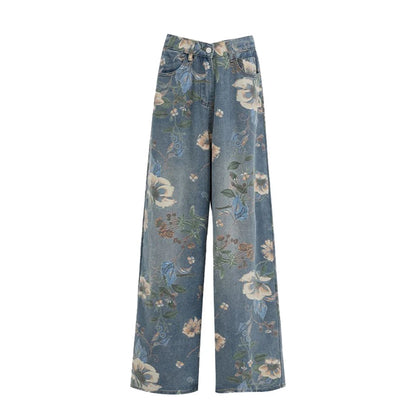 Women's Flower Print Baggy Jeans