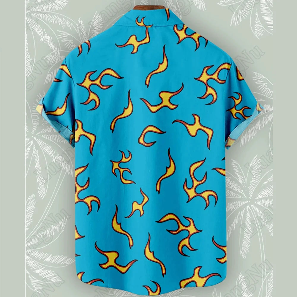 Golf Fire Flame Blue Hawaiian Shirt for Men's