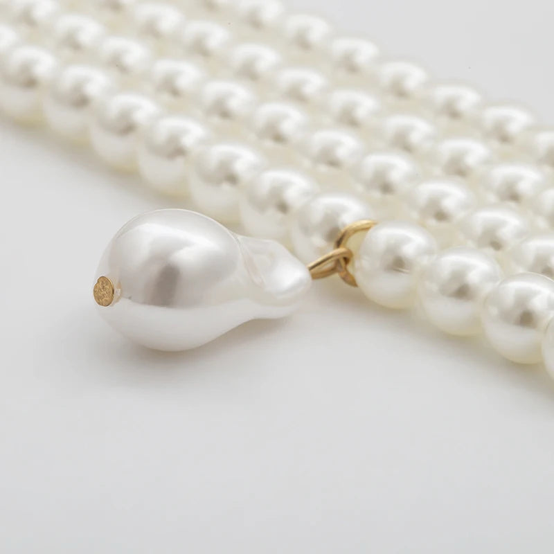 Classic Layered Strand Round Pearls Beads Necklace