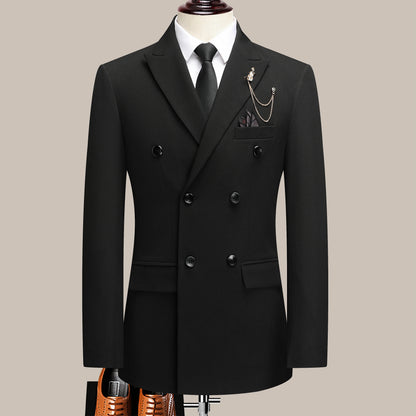 Men's Solid Color Suit Two-Piece Set With Lapel Collar