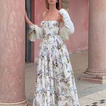 Floral Printed Sexy A-line Dress Women