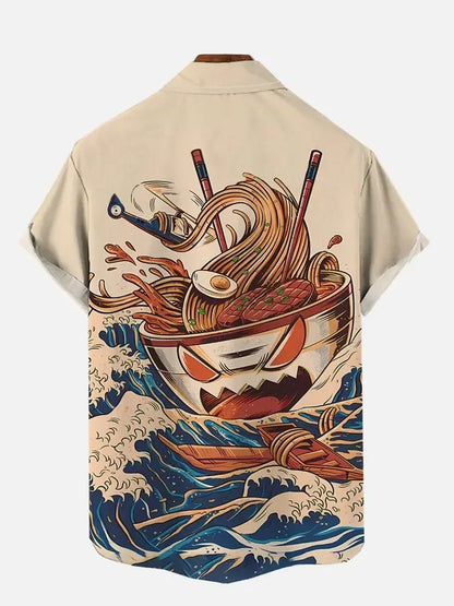 Monster with Mech Ocean Waves Short Sleeve Shirt
