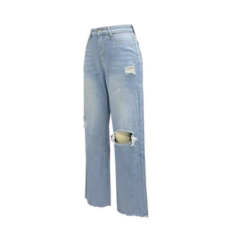 Broken Holes Trend Straight Jeans
