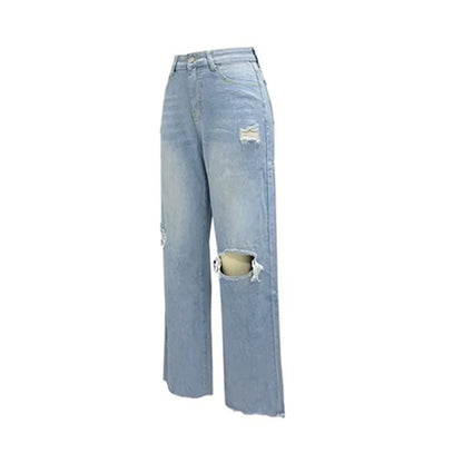 Broken Holes Trend Straight Jeans