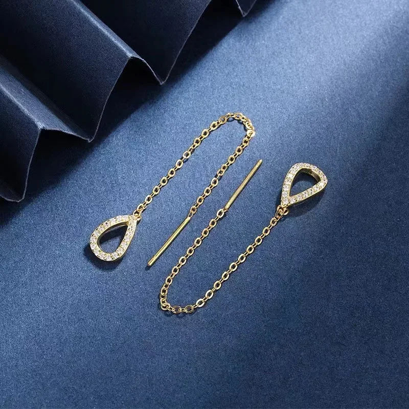 Rose Gold Color Zircon Crystal Threader Earing