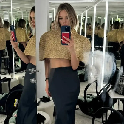 Capelet Shiny Tweed Shoulder Top