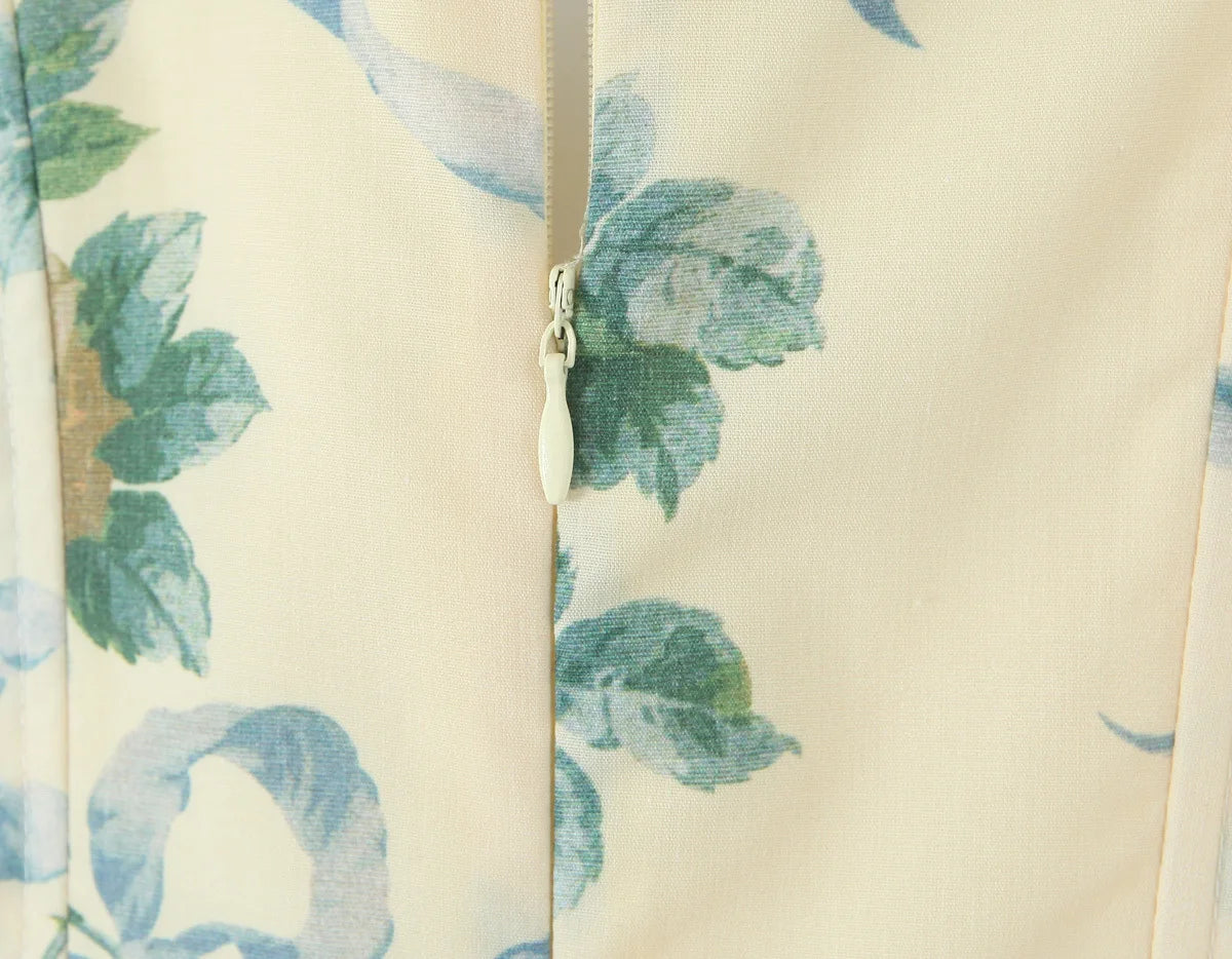 Floral Print Fishbone Waist Spaghetti Straps Dress