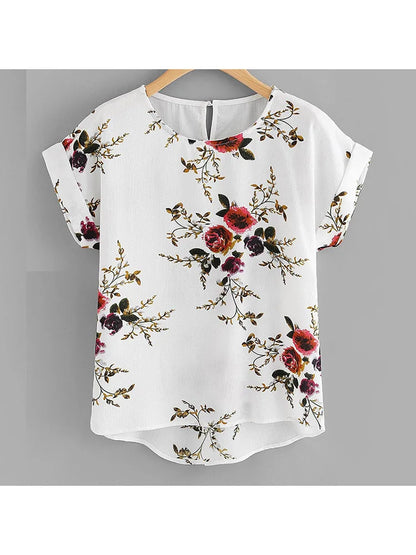 Floral Print B O-Neck Tee Top