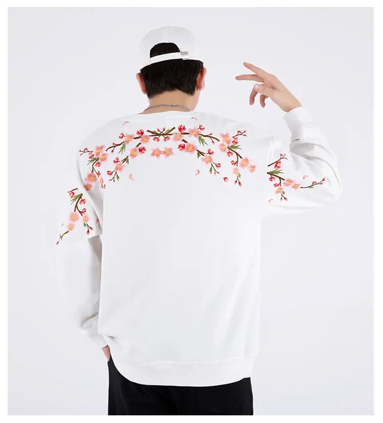 Vintage Flower Embroidery Sweatshirt Hoodies men