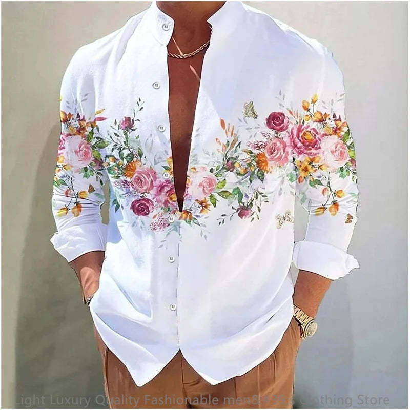 Flower pattern long-sleeved Shirt for Men