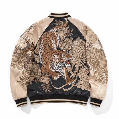 Dragon Tiger Embroidery Bomber Jacket - Men's