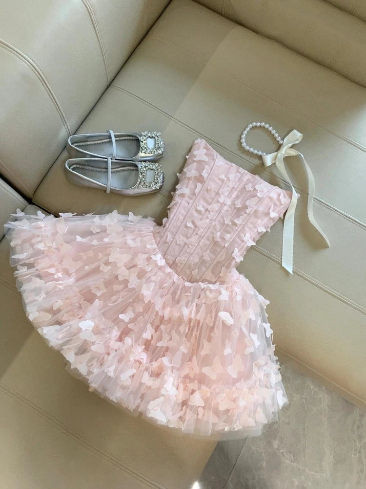 French Elegant Sweet Pink Fairy Dress Women