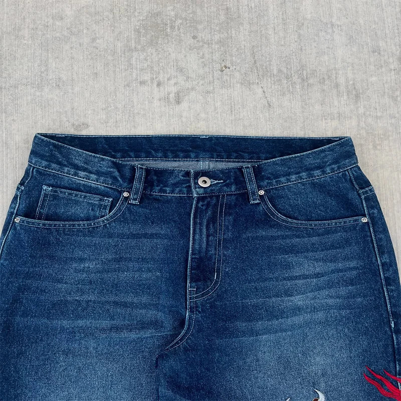 Graffiti Embroidery High Waist Men Jeans
