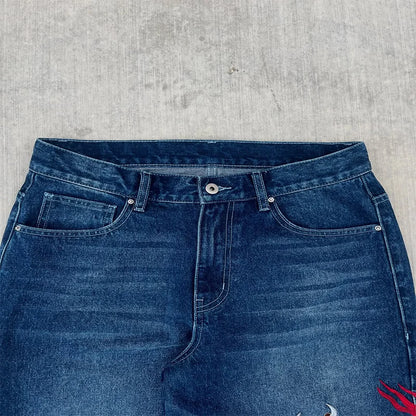 Graffiti Embroidery High Waist Men Jeans