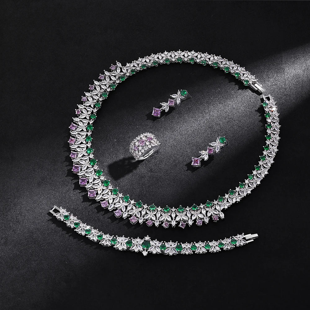 4-Piece Ring Cubic Zirconia Dubai Nigeria Crystal Wedding Jewellery Set