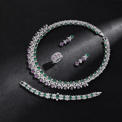 4-Piece Ring Cubic Zirconia Dubai Nigeria Crystal Wedding Jewellery Set