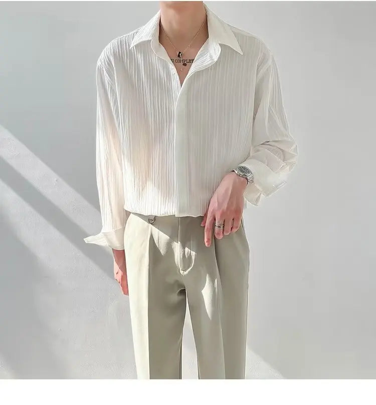 Black Apricot White Long-sleeved Shirt for Men