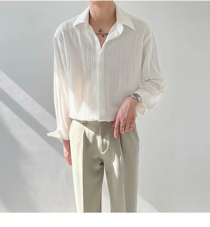 Black Apricot White Long-sleeved Shirt for Men